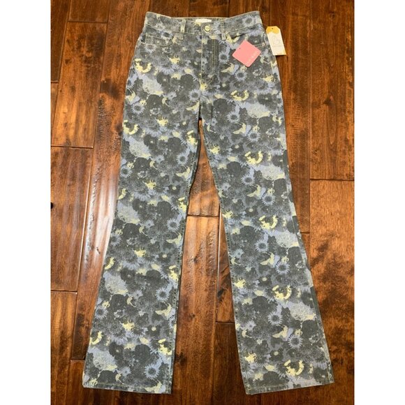 Ganni Blue Betzy Floral Print Bootcut Jeans, Size 27, New! $255 - Picture 2 of 10